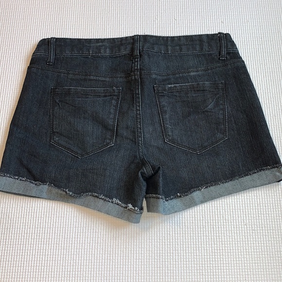 Folded Cuff Raw Edge 5 Pocket Dark Wash Denim Shorts - Picture 12 of 16